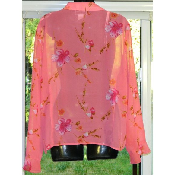 2 for/$25 Mary McFadden Sheer Floral Salmon Colored Blouse Plus Size 18W - Picture 5 of 9